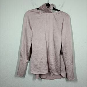 Trouve Womens Size XS Satin Halter Top Pink Cut Out Faux Wrap Back Long Sleeves